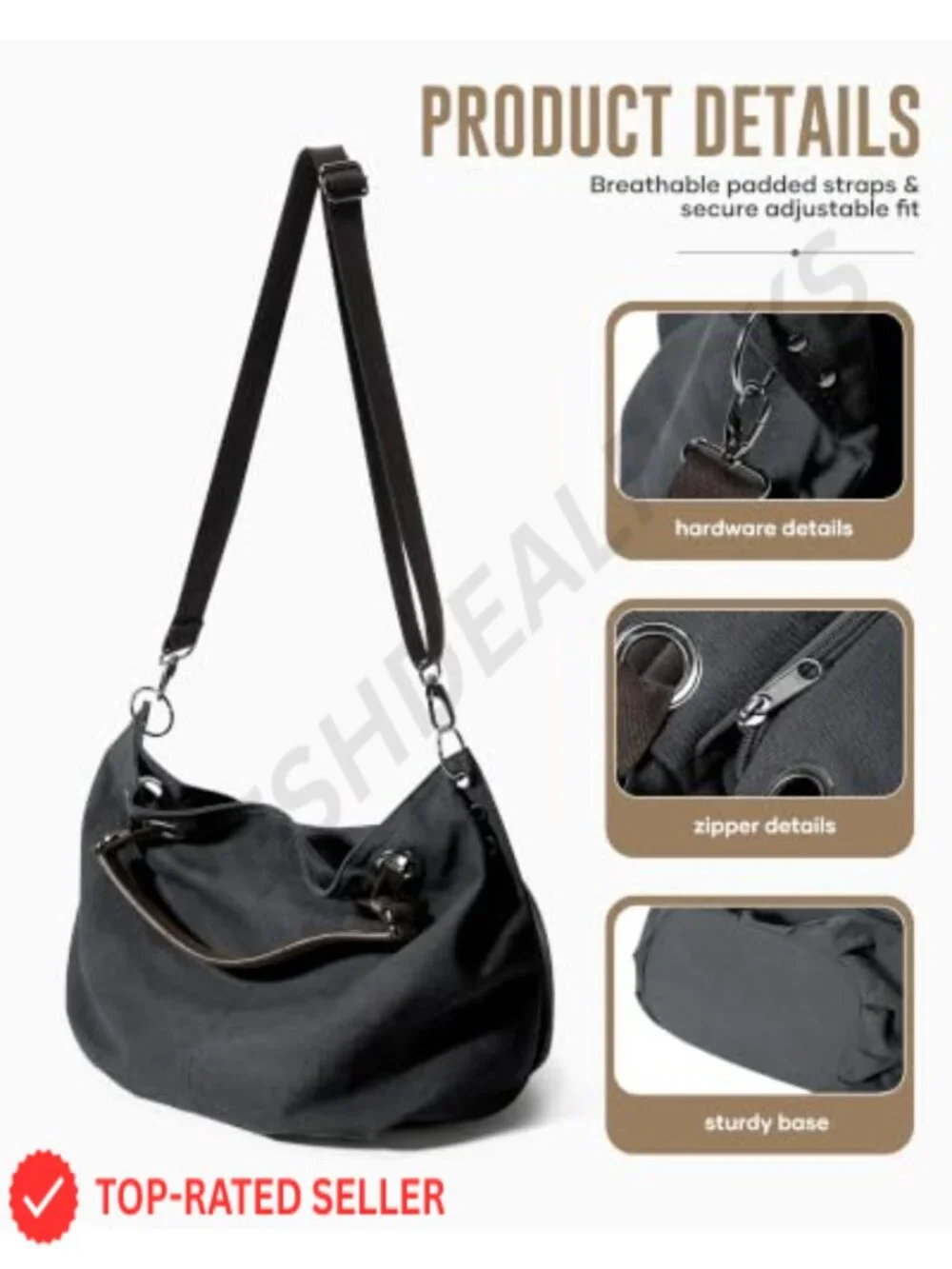 Canvas Messenger Bag with Detachable Strap Fits 14 Inch Laptop